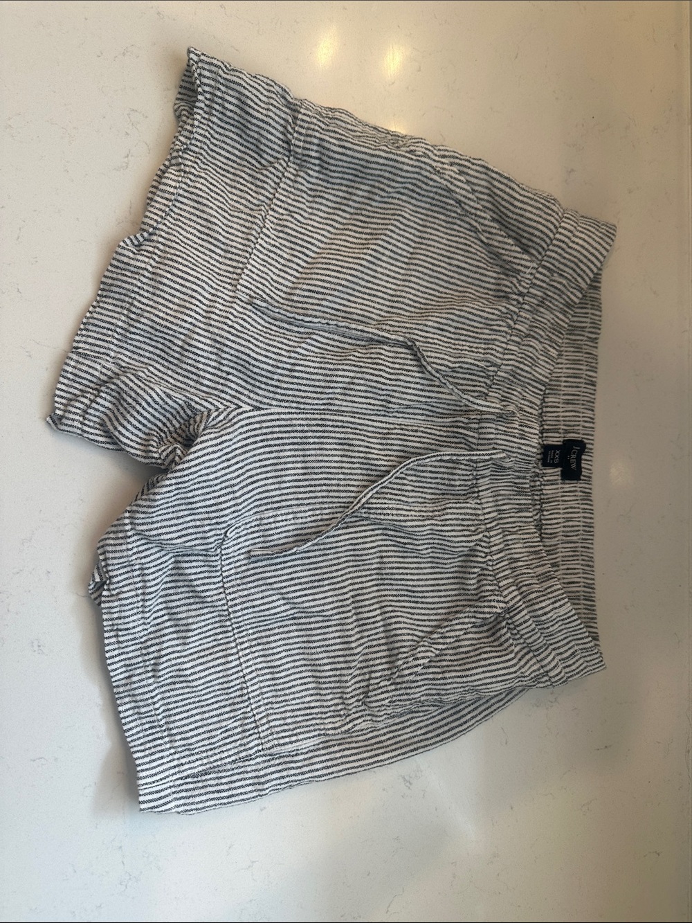 J. Crew Factory Striped High-Rise Linen-Blend Shorts in White and Navy